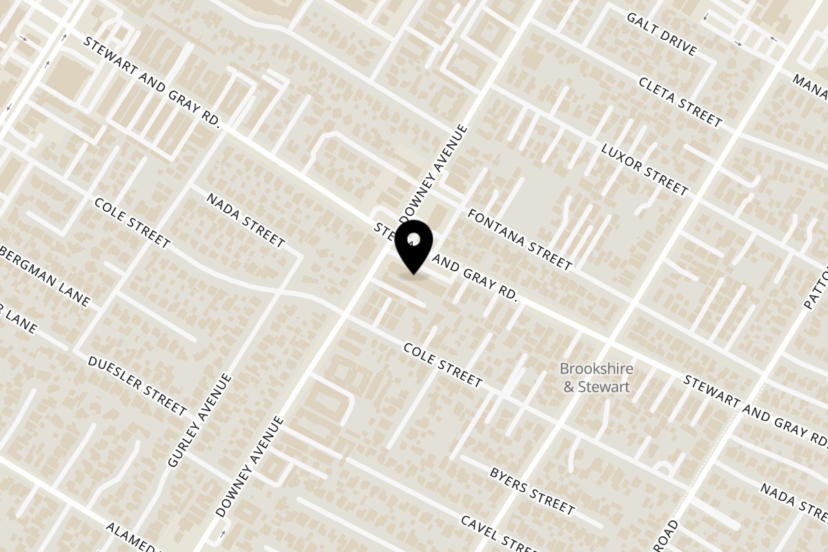 Map showing the location of The Hummus Factory Downey on 8310 Stewart and gray rd in Downey